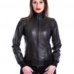 Bomber da donna in vera pelle nero Image