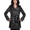 trench da donna in vera pelle nero